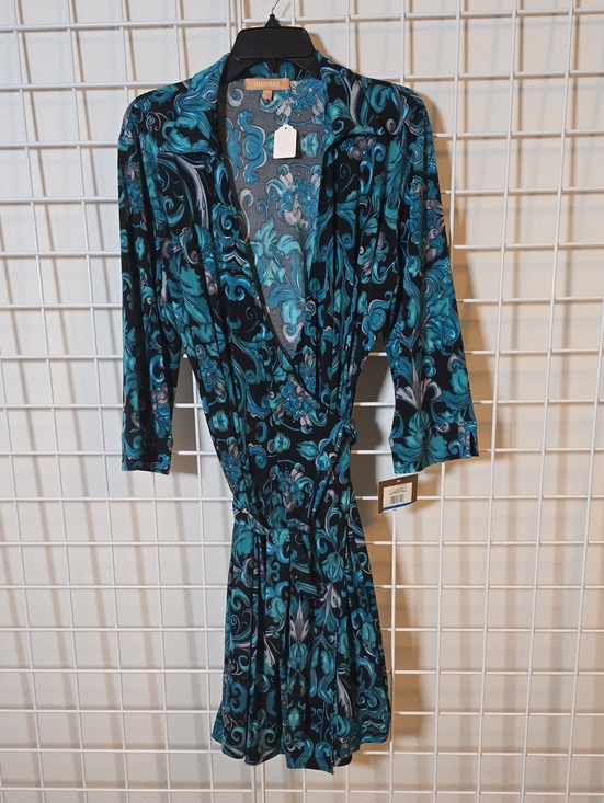 Ellen Tracy Dresses & Skirts - Ellen Tracy Boho Black & Teal Patterned Wrap Midi Dress Size XL NWT